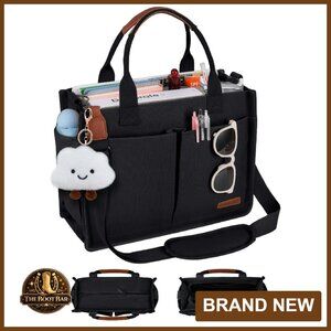 Large Canvas Tote Bag with Zipper & Compartments for Laptop Work Travel